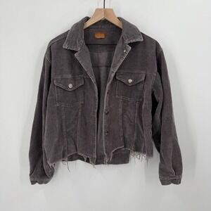 POL Corduroy Cropped Jacket Distressed Frayed Hem Button Front Gray Size S